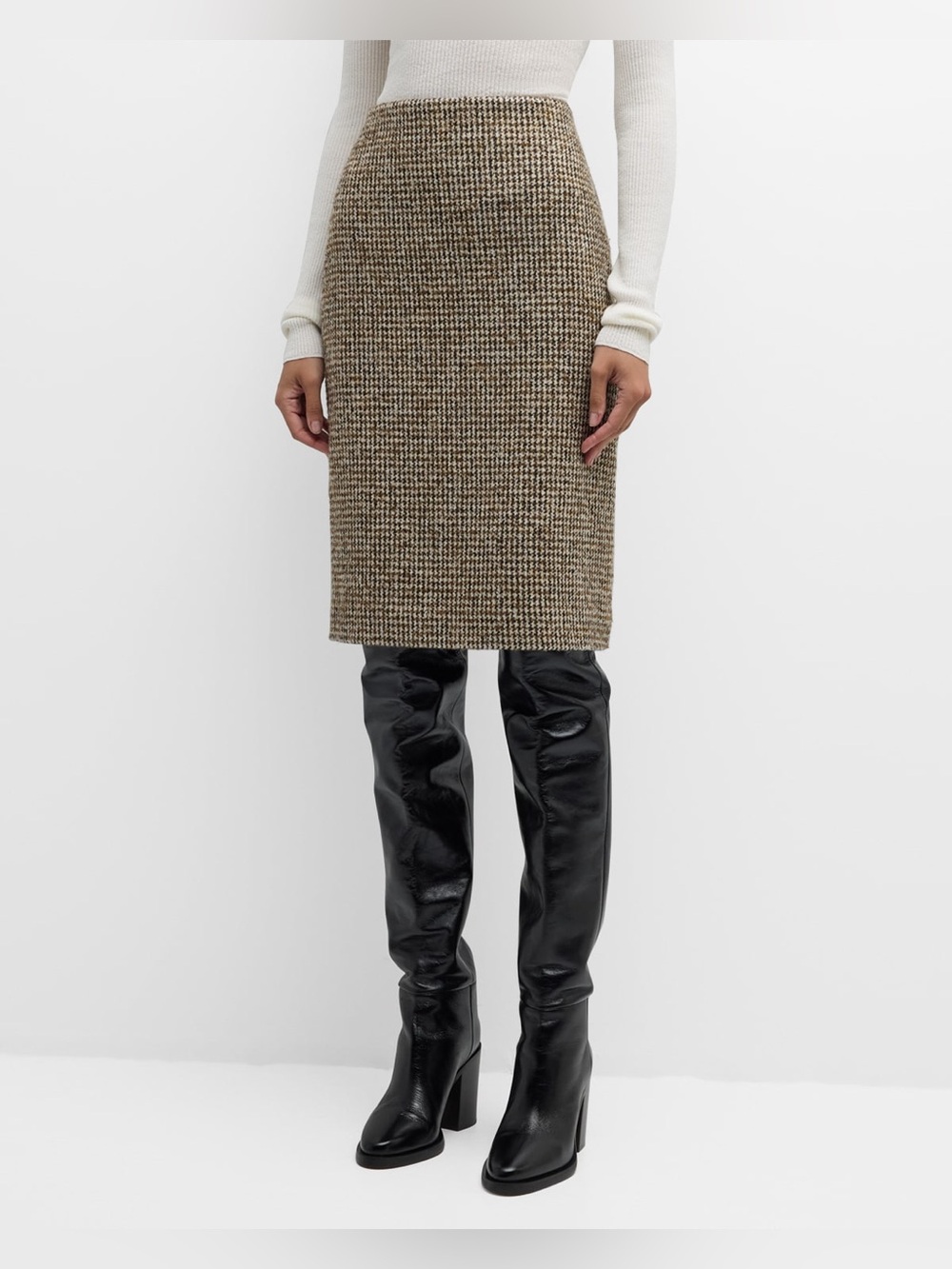 A.L.C. Cara Houndstooth Skirt in Cream/Brown 4 Career Fall Midi Skirt Straight